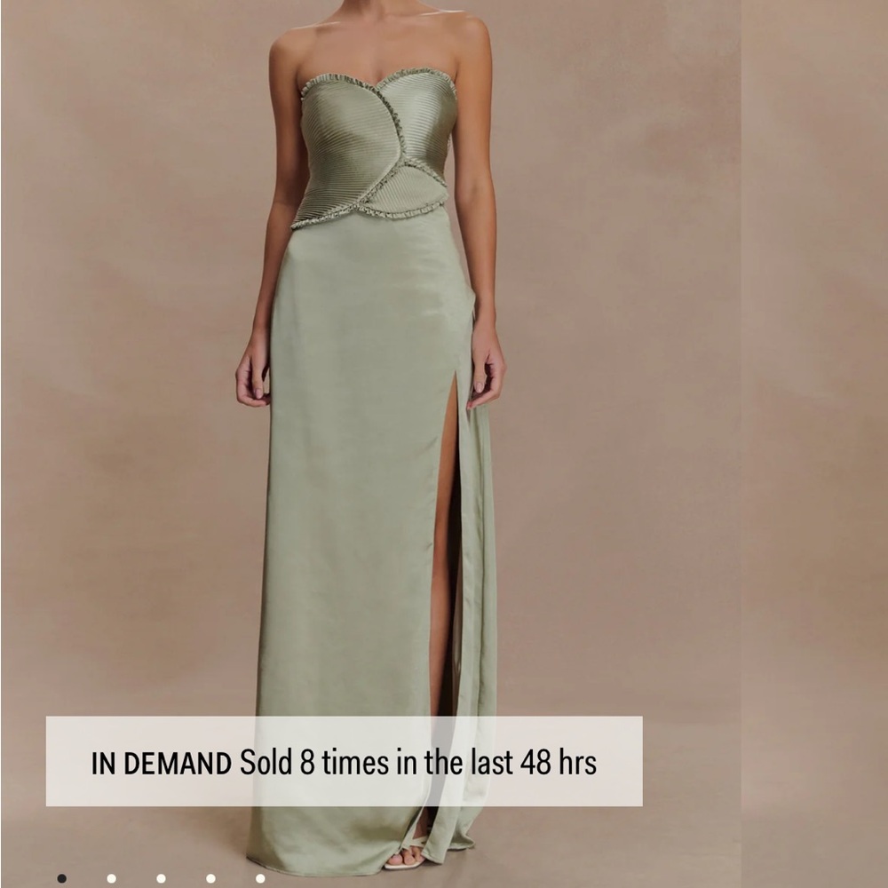 Meshki Satin Maxi Dress With Ruched Petals - Sage